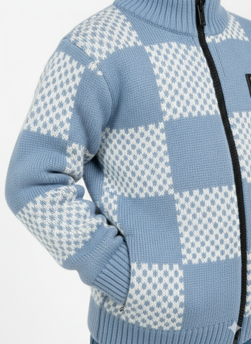 Checkered Zip-up Sweater For Boy