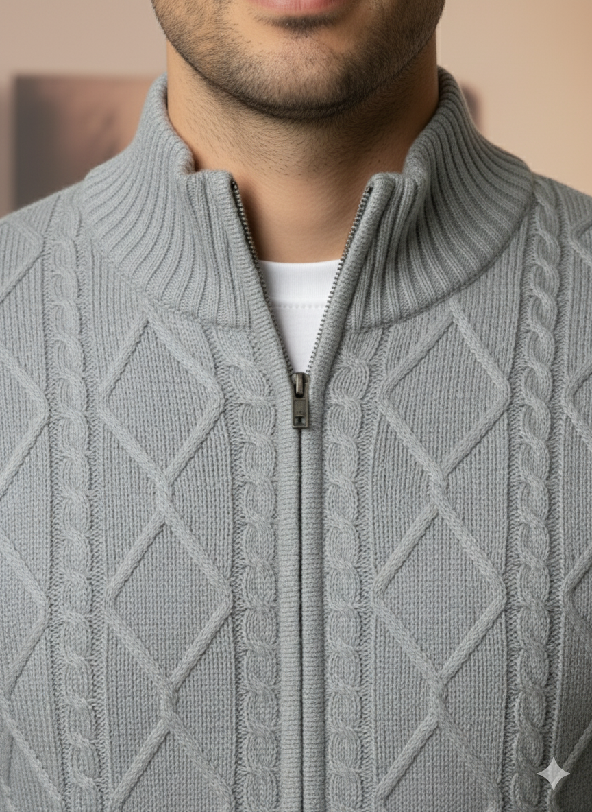 Men's Full-Zip Cable Knit Sweater