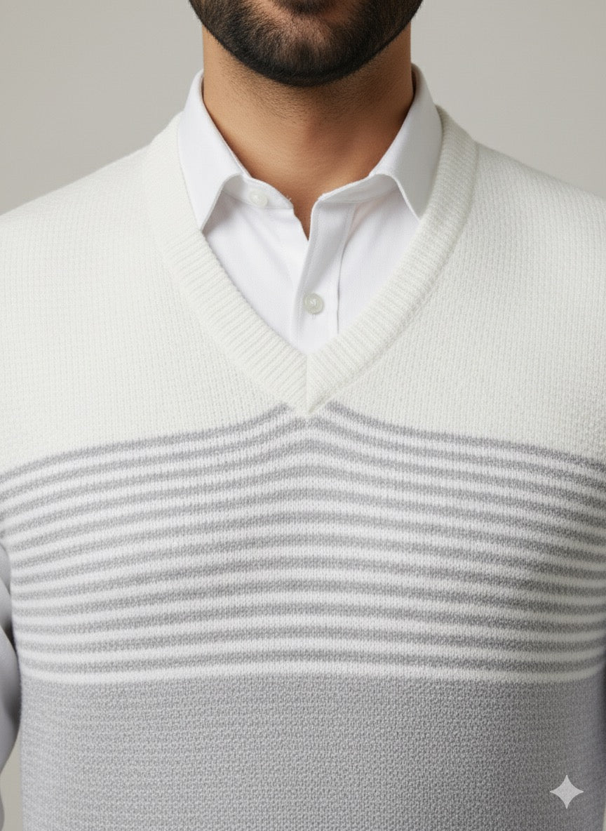 The Grey & White Color-Block V-Neck Sweater Vest