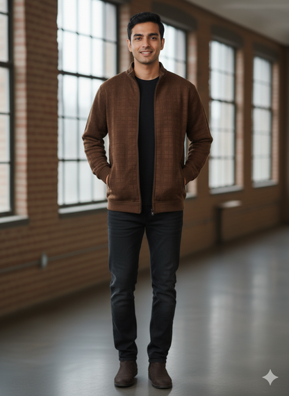 Premium Textured Zip-Up Sweater For Men
