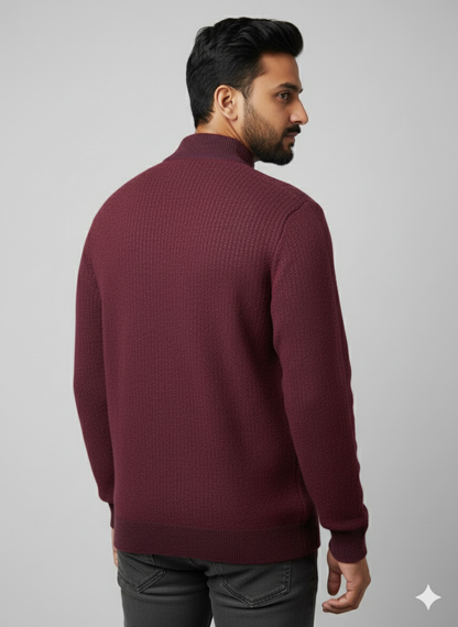 Premium Full-Zip Maroon Sweater For Men