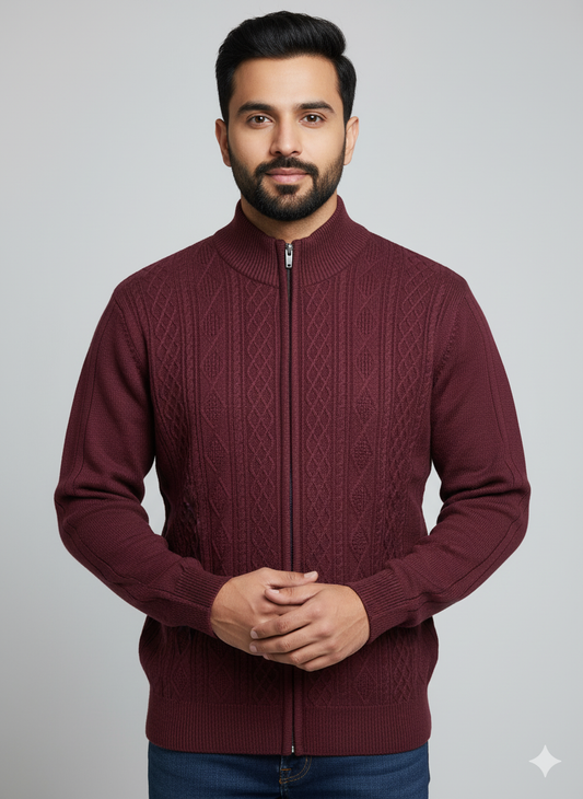 Premium Maroon Full-Zip Sweater For Men
