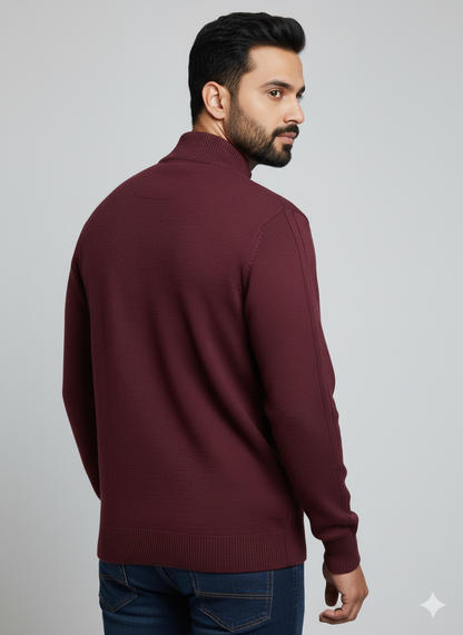 Premium Maroon Full-Zip Sweater For Men