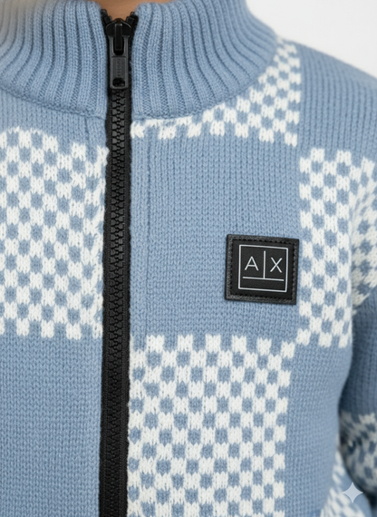 Checkered Zip-up Sweater For Boy