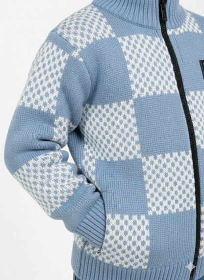 Checkered Zip-up Sweater For Boy