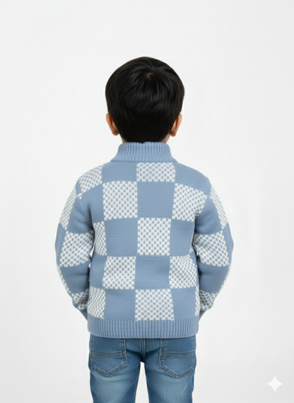 Checkered Zip-up Sweater For Boy