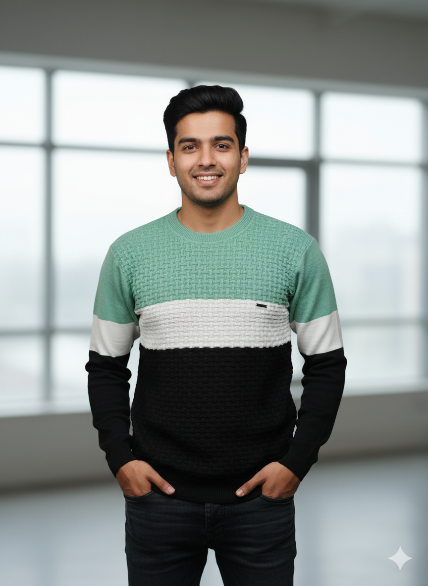 Premium Color-Block Textured Knit Sweater For Men