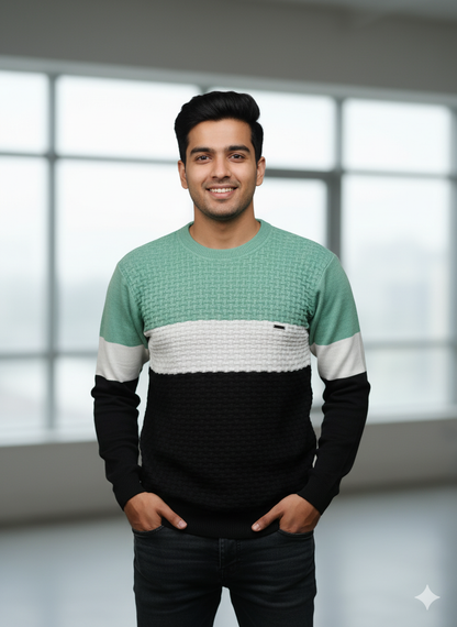 Premium Color-Block Textured Knit Sweater For Men