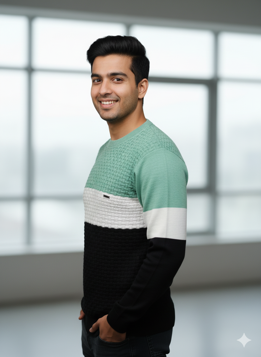 Premium Color-Block Textured Knit Sweater For Men