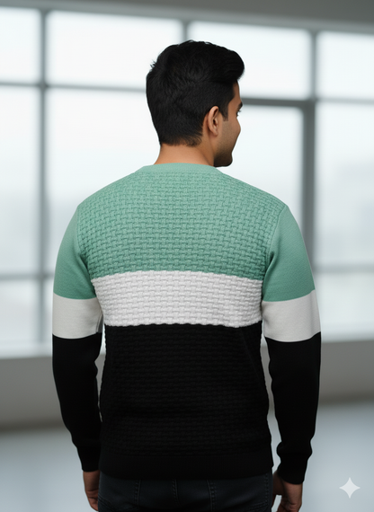 Premium Color-Block Textured Knit Sweater For Men