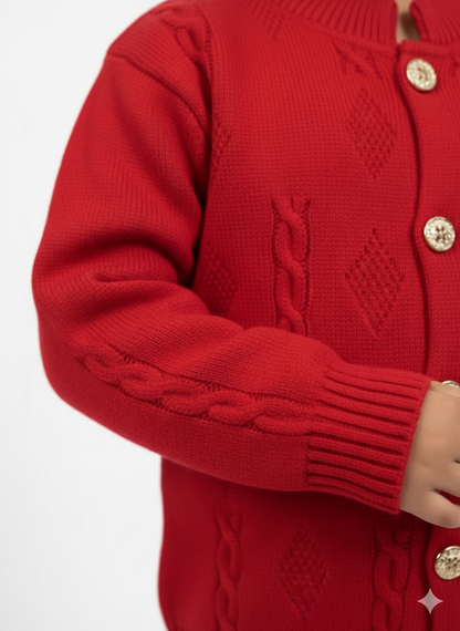 Red Knit Cardigan For Girl