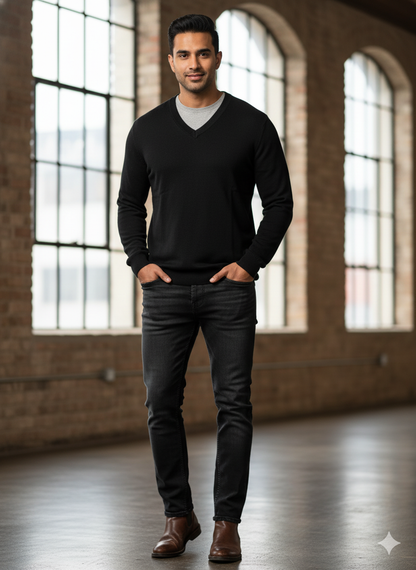 Men’s Black V-Neck Knit Sweater