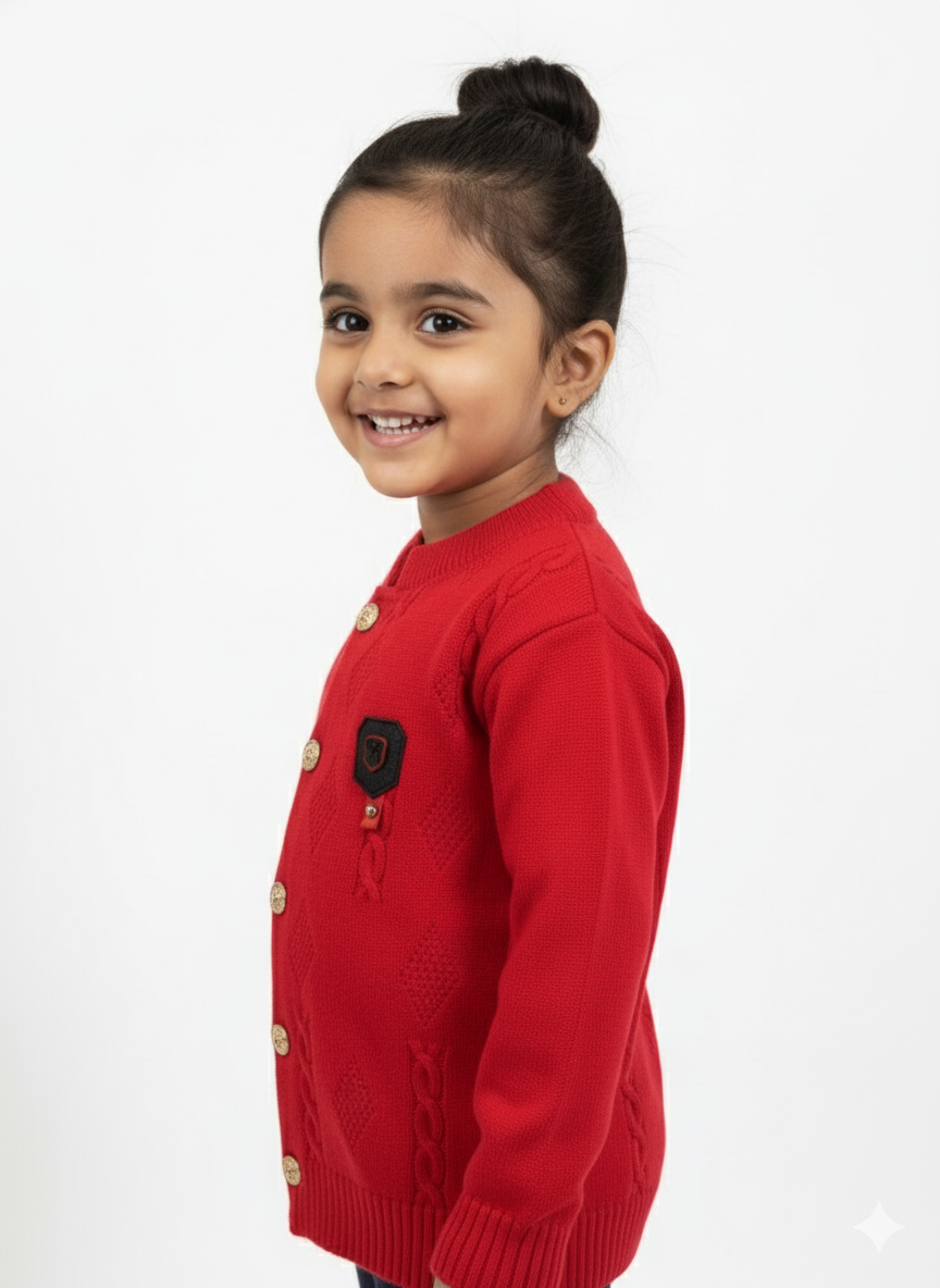 Red Knit Cardigan For Girl