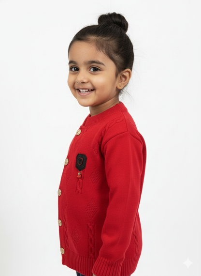 Red Knit Cardigan For Girl