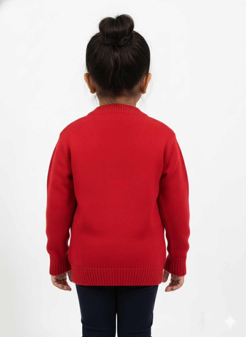 Red Knit Cardigan For Girl