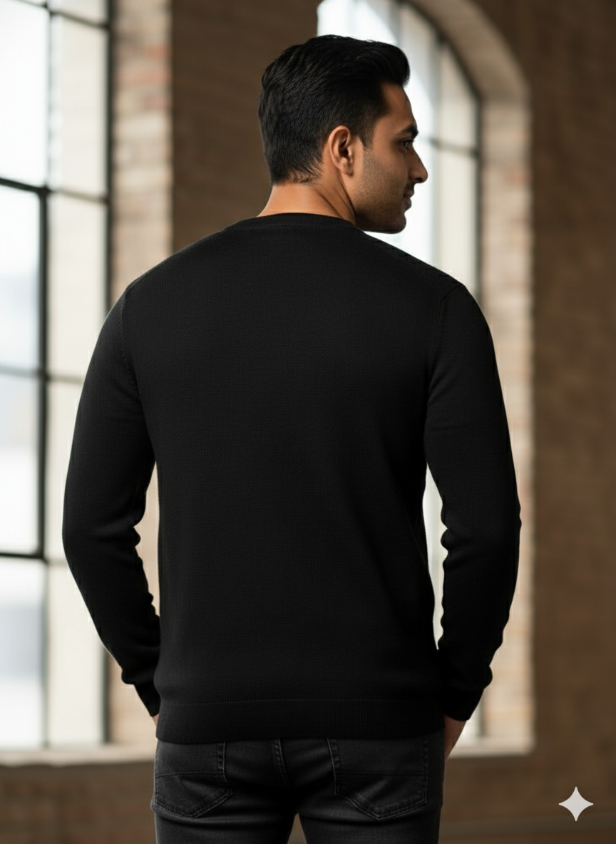 Men’s Black V-Neck Knit Sweater