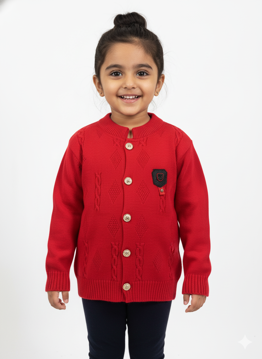 Red Knit Cardigan For Girl