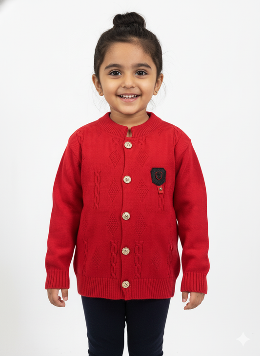 Red Knit Cardigan For Girl