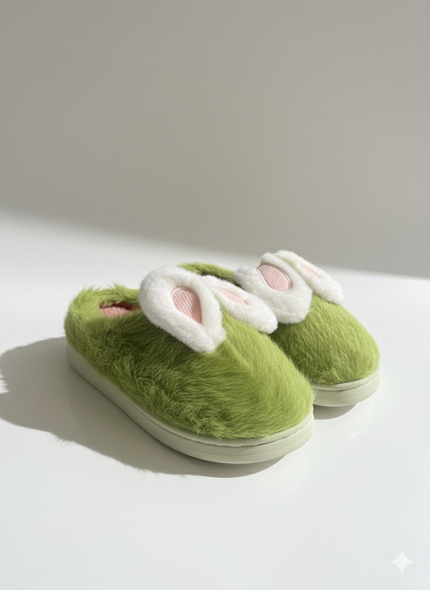 Green Faux Fur Slippers