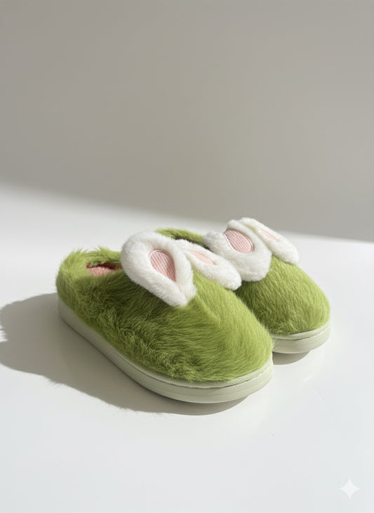 Green Faux Fur Slippers