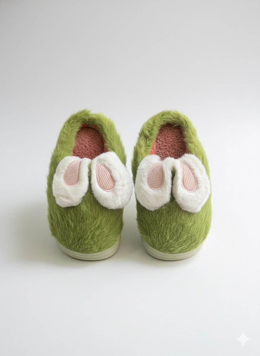 Green Faux Fur Slippers