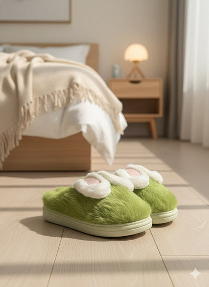 Green Faux Fur Slippers