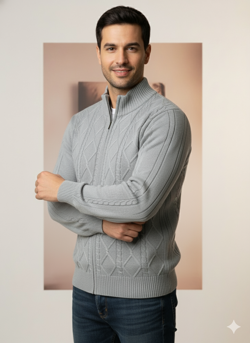 Men's Full-Zip Cable Knit Sweater