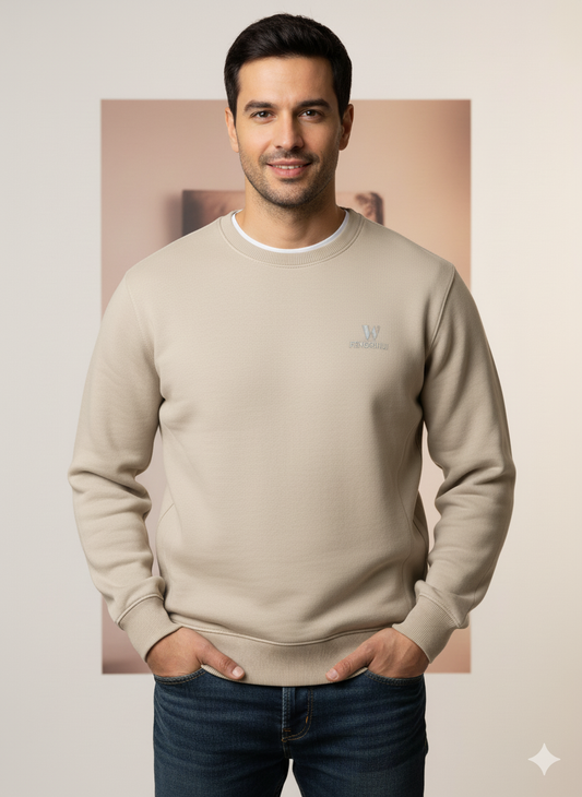 Men’s Premium Beige Crew Neck Sweatshirt