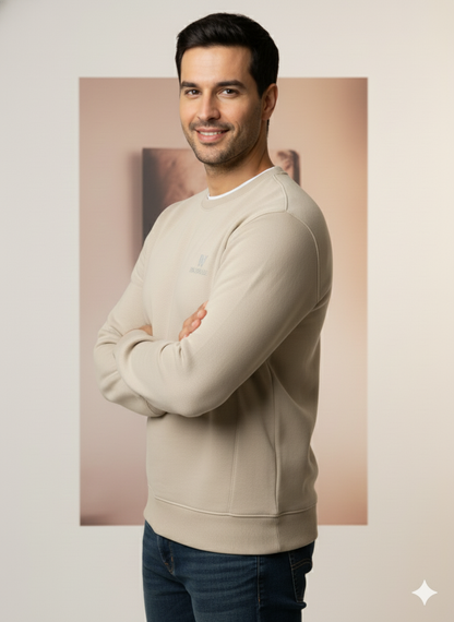 Men’s Premium Beige Crew Neck Sweatshirt