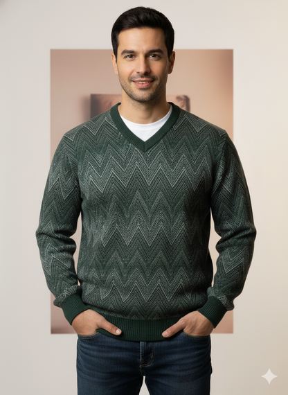 Ribbed V-neckline, Cuffs And Hem sweater For Men