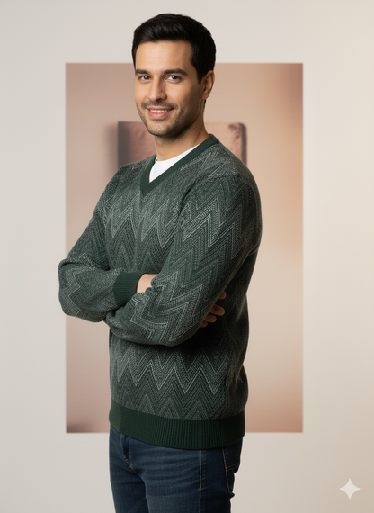 Ribbed V-neckline, Cuffs And Hem sweater For Men