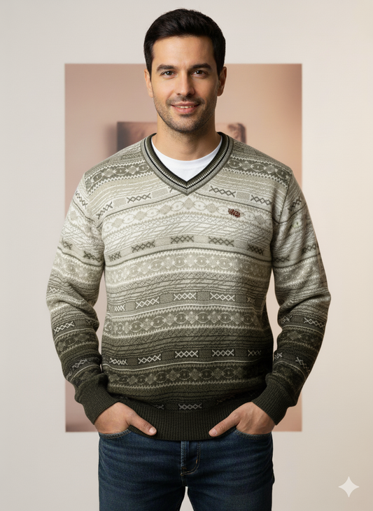 Men’s V-Neck Nordic Pattern Sweater