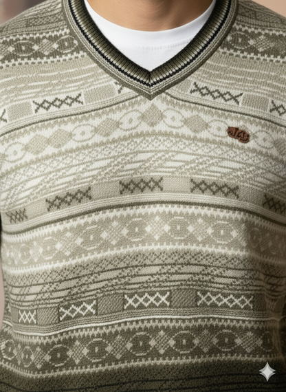 Men’s V-Neck Nordic Pattern Sweater