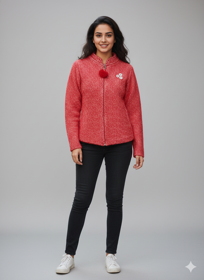 Two-Tone Cable Trim Possum Merino Wool Silk Jacket