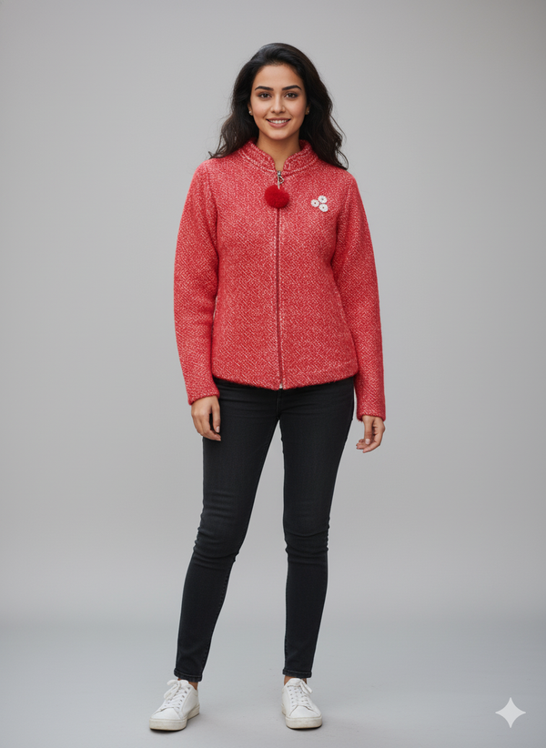 Two-Tone Cable Trim Possum Merino Wool Silk Jacket