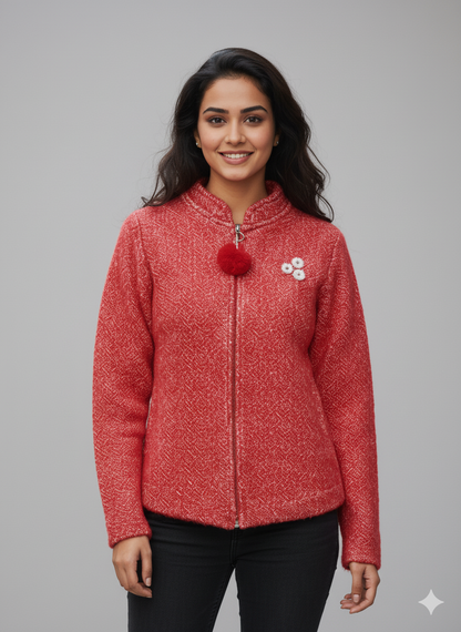 Two-Tone Cable Trim Possum Merino Wool Silk Jacket