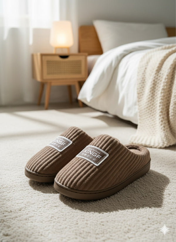 Brown, Ribbed Slippers