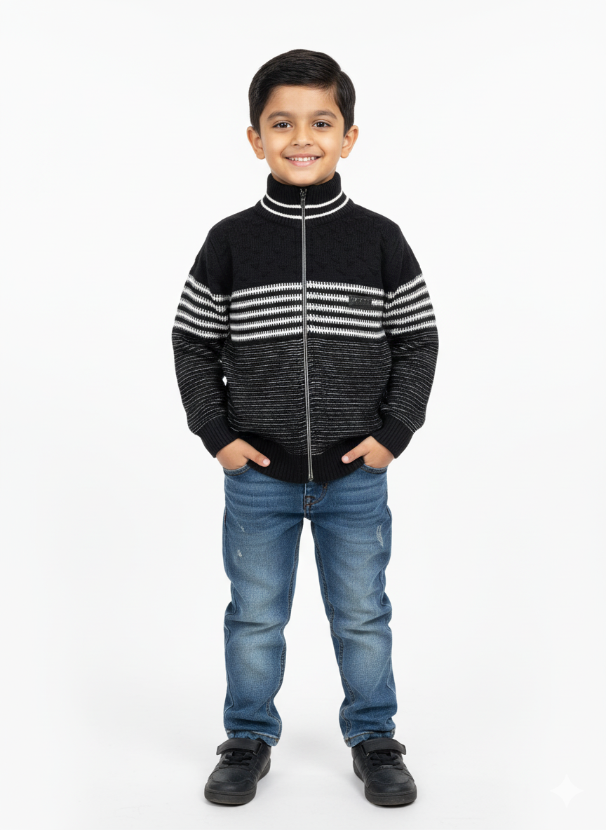 Versatile Back And White Full-Zip Sweater