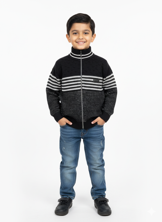 Versatile Back And White Full-Zip Sweater