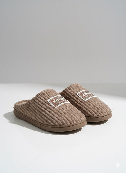Brown, Ribbed Slippers