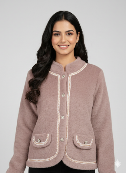 Contrast Trim Pocketed Knit Jacket