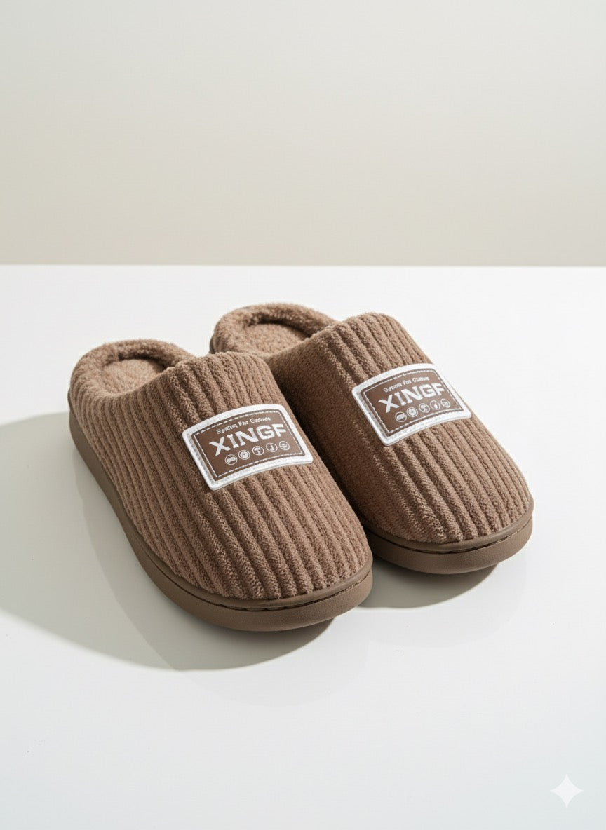 Brown, Ribbed Slippers