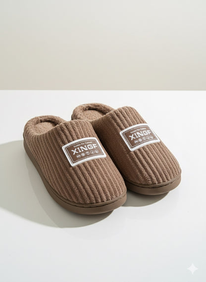 Brown, Ribbed Slippers