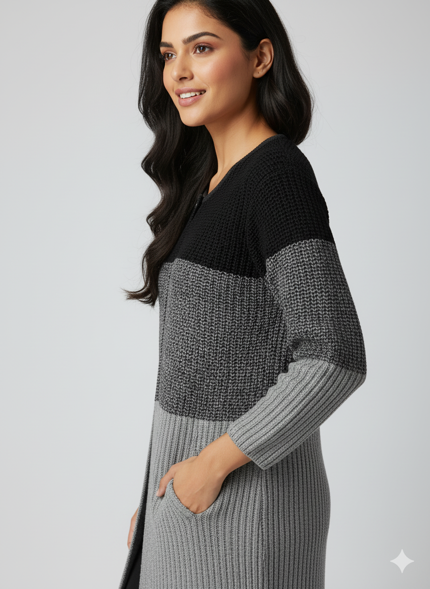 Colour Block Longline Cardigan