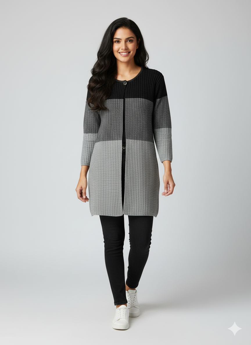 Colour Block Longline Cardigan