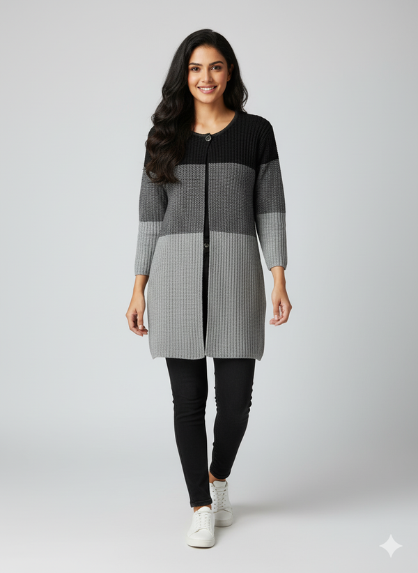 Colour Block Longline Cardigan