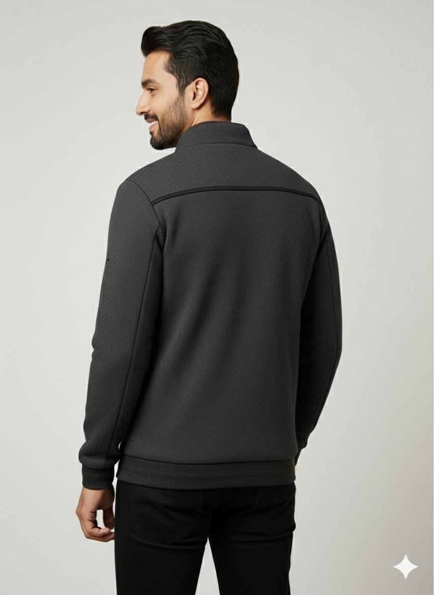 Black Textured Zip-Up Jacket