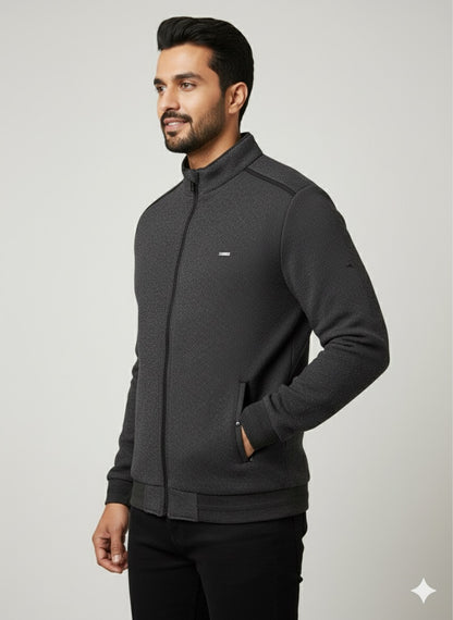 Black Textured Zip-Up Jacket