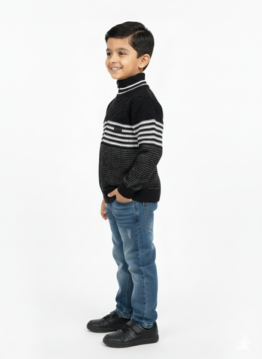 Versatile Back And White Full-Zip Sweater