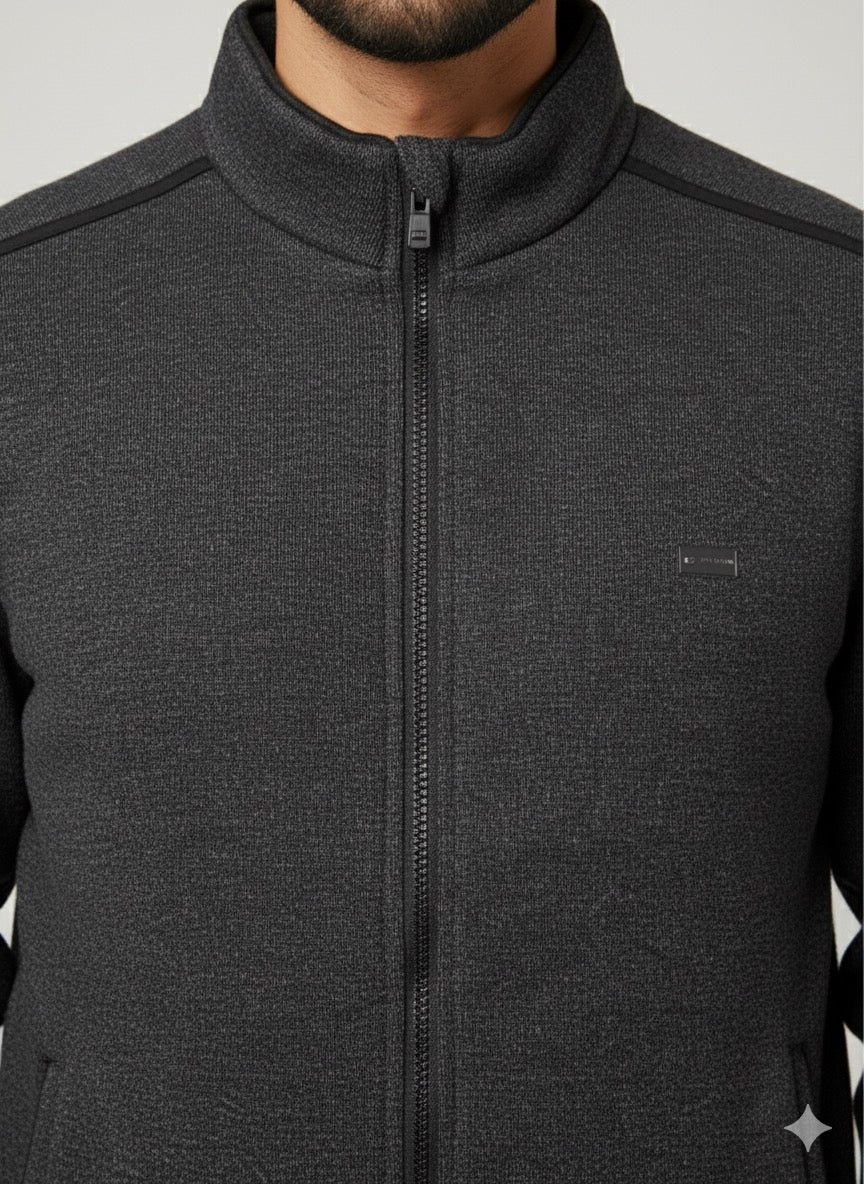 Black Textured Zip-Up Jacket